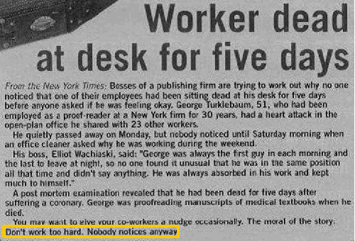 Worker Dead at Desk For Five Days Worker Dead at Desk For Five Days